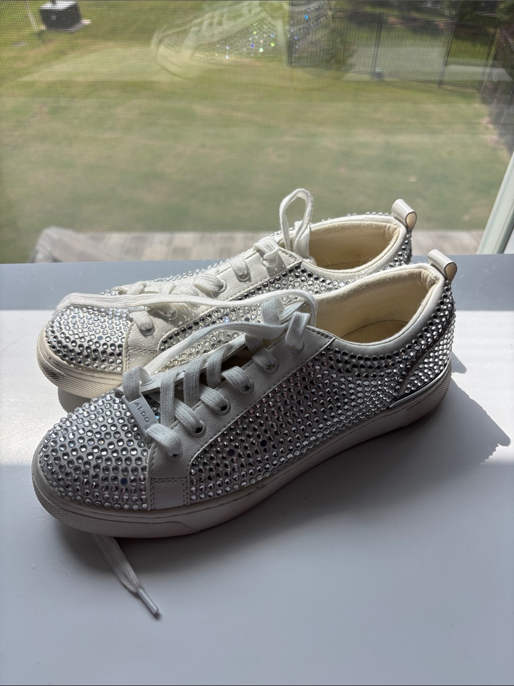 Aldo White Crystal-Studded Women's Sneakers